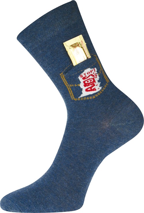 Levně KAPSIK speciální pánské vtipné ponožky na prezervativ Boma 39-42 jeans modrá