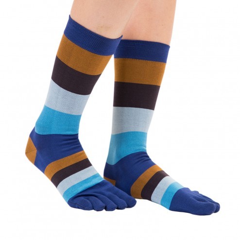 MEN FASHION barevné prstové ponožky ToeToe - PRUHY modrá / oranžová