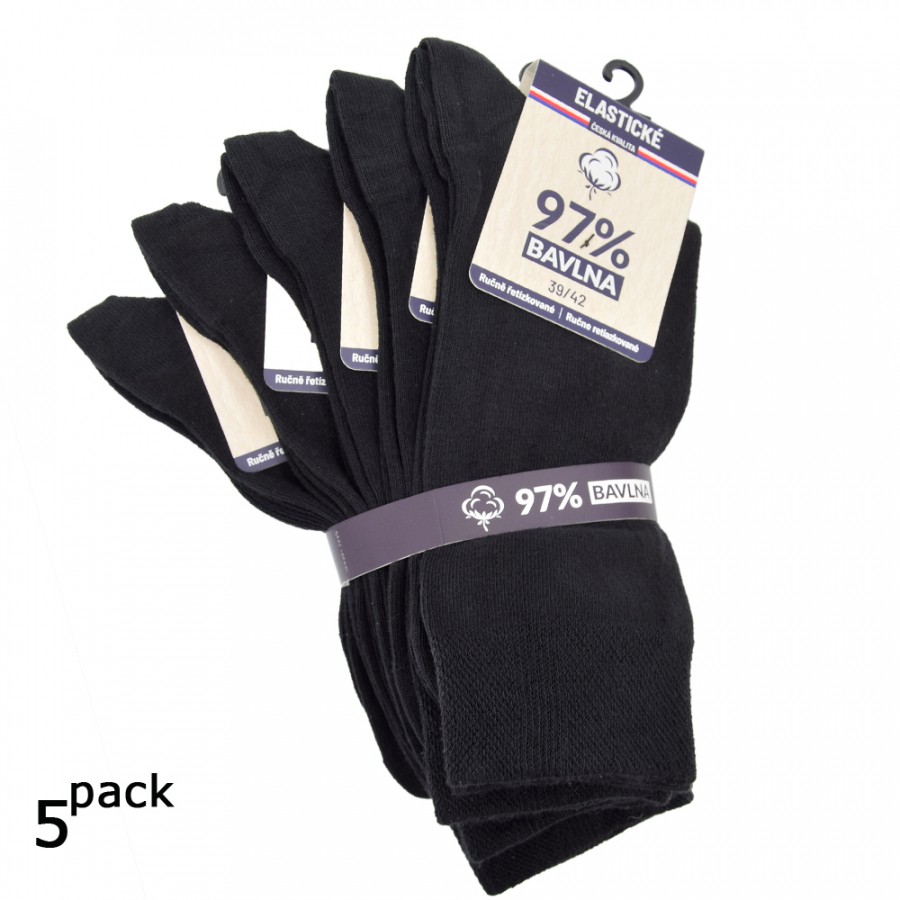 Hladké unisex 97% bavlněné elastické ponožky  43-46 černá