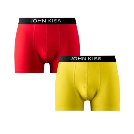 Levně MIKE pánské elastické boxerky z modalu John Kiss - RY žlutá / červená L
