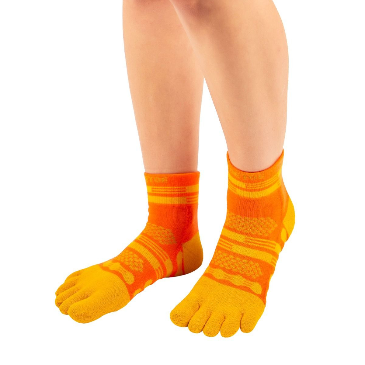 Levně ALL SPORT TRAINER sportovní prstové ponožky ToeToe oranžová / žlutá L