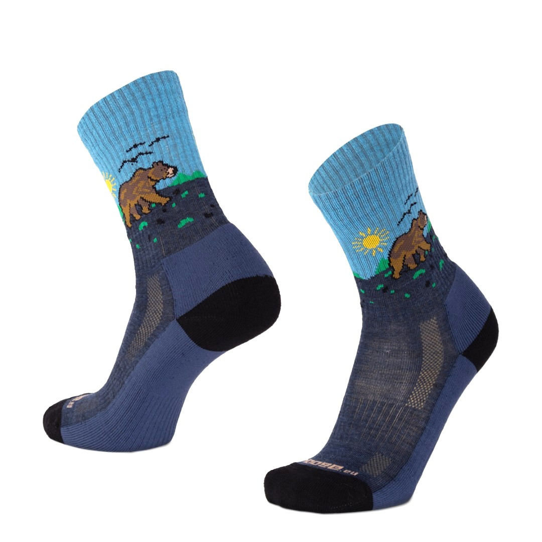 TATRAN BEAR vysoké merino ponožky s medvědem Moose modrá M