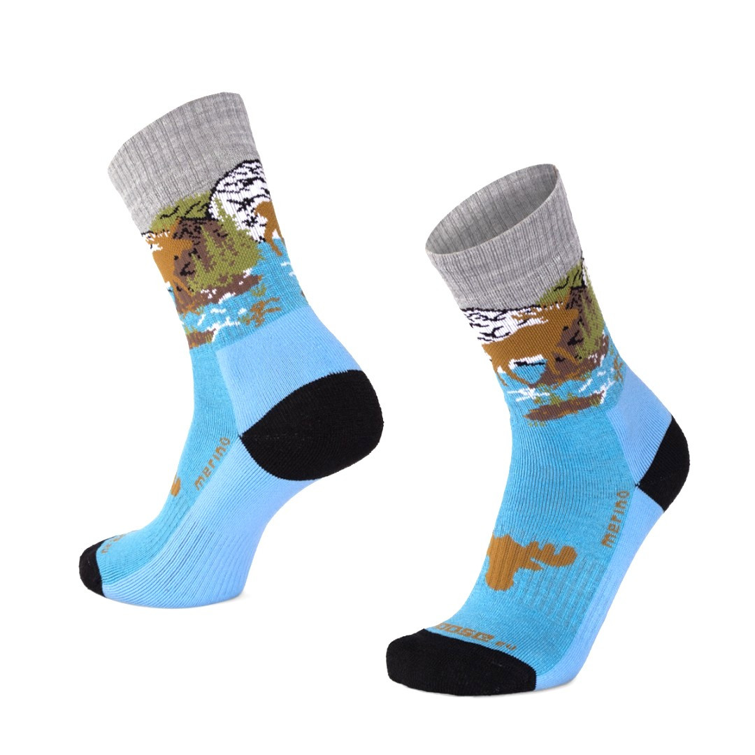 ALP ELK veselé celofroté merino ponožky Moose modrá XXL